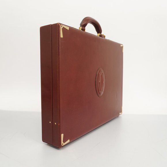 CARTIERAuth  Must Clutch Bag Men,Women,Unisex Leather Briefcase Bordeaux - Picture 2 of 10